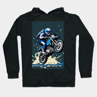 Dirt bike wheelie - pixel art style blue and tan Hoodie